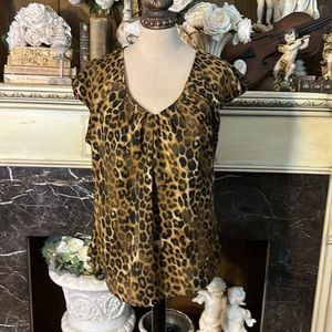 Express pleated neckline leopard print blouse